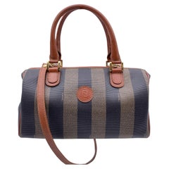 Fendi Vintage Pequin Striped Vinyl Canvas Small Boston Bag with Strap