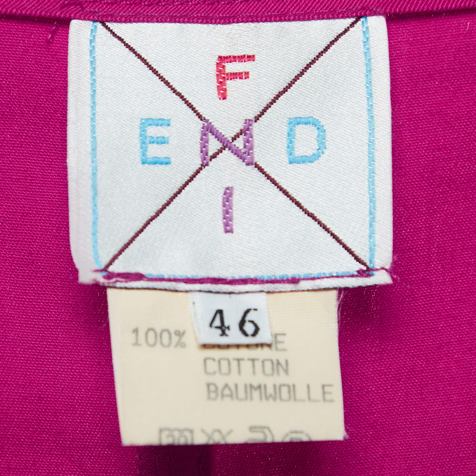 Women's Fendi Vintage Pink Logo Embroidered Cotton Buttoned Midi Dress L For Sale