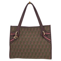 Fendi Vintage Pink Plum and Green Canvas Zucchino Tote Bag With FF Charm