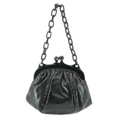Fendi Vintage Rare Black Leather Small Handbag Lucite Chain