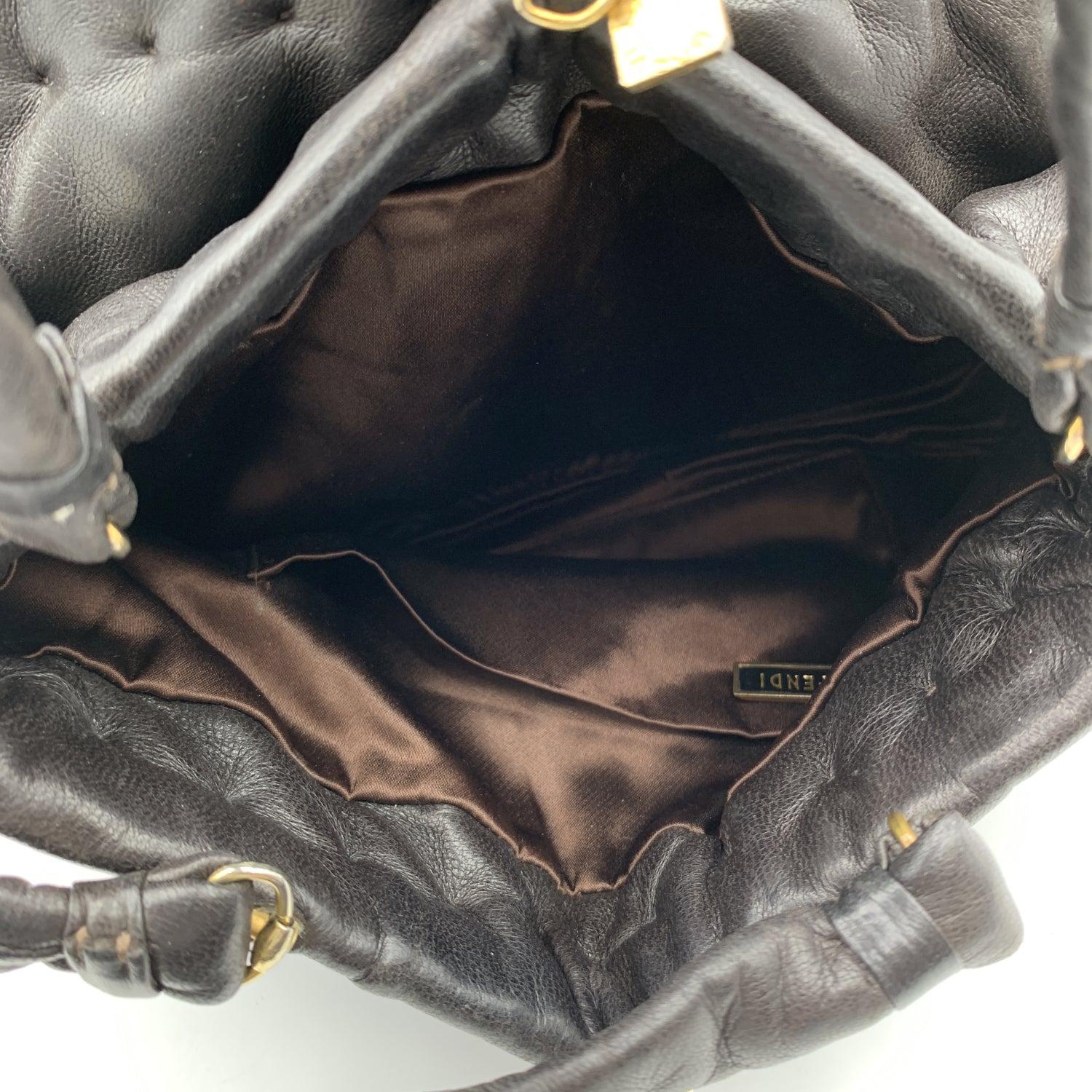 Fendi Vintage Rare Dark Brown Nappa Leder Handtasche Satchel im Angebot 3