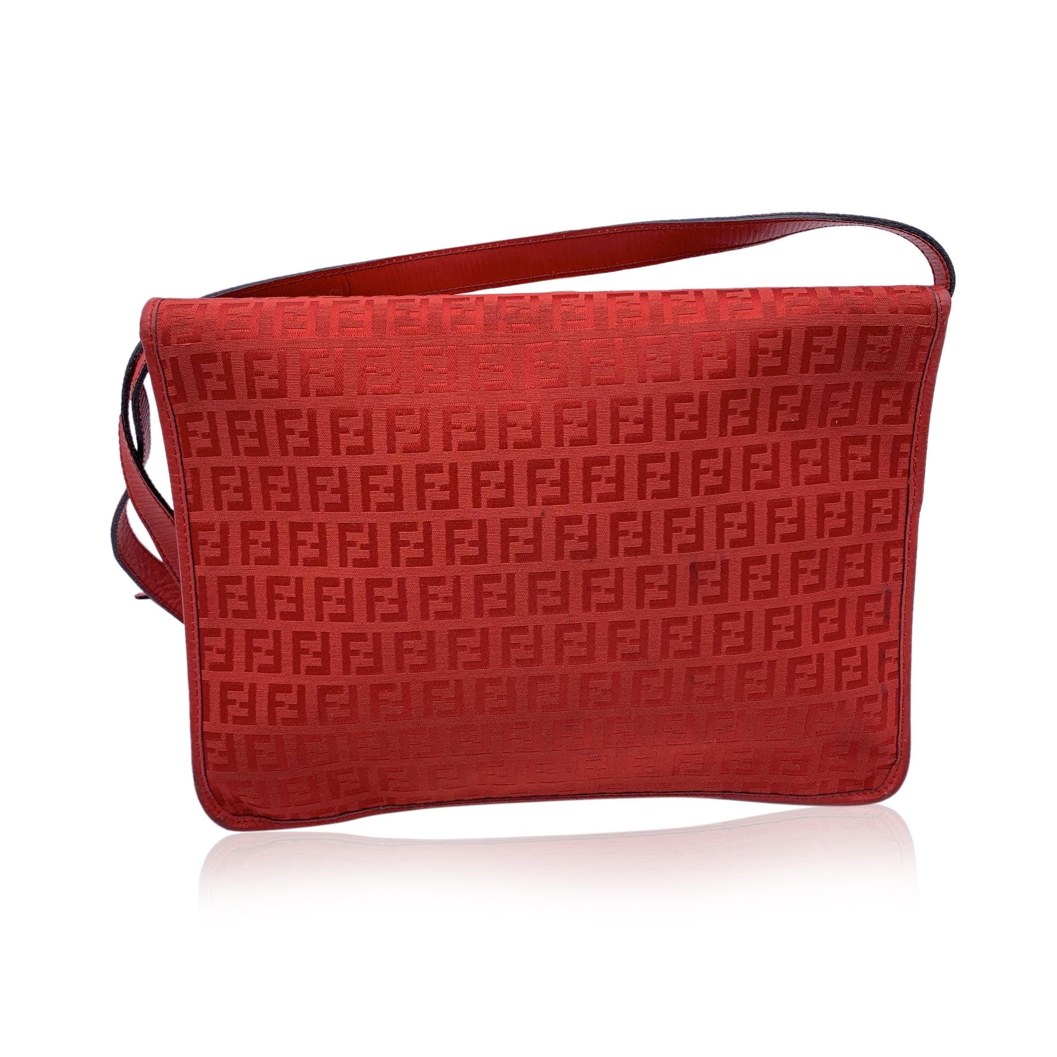 Fendi Vintage Red FF Monogram Canvas Messenger Bag In Good Condition In Rome, Rome