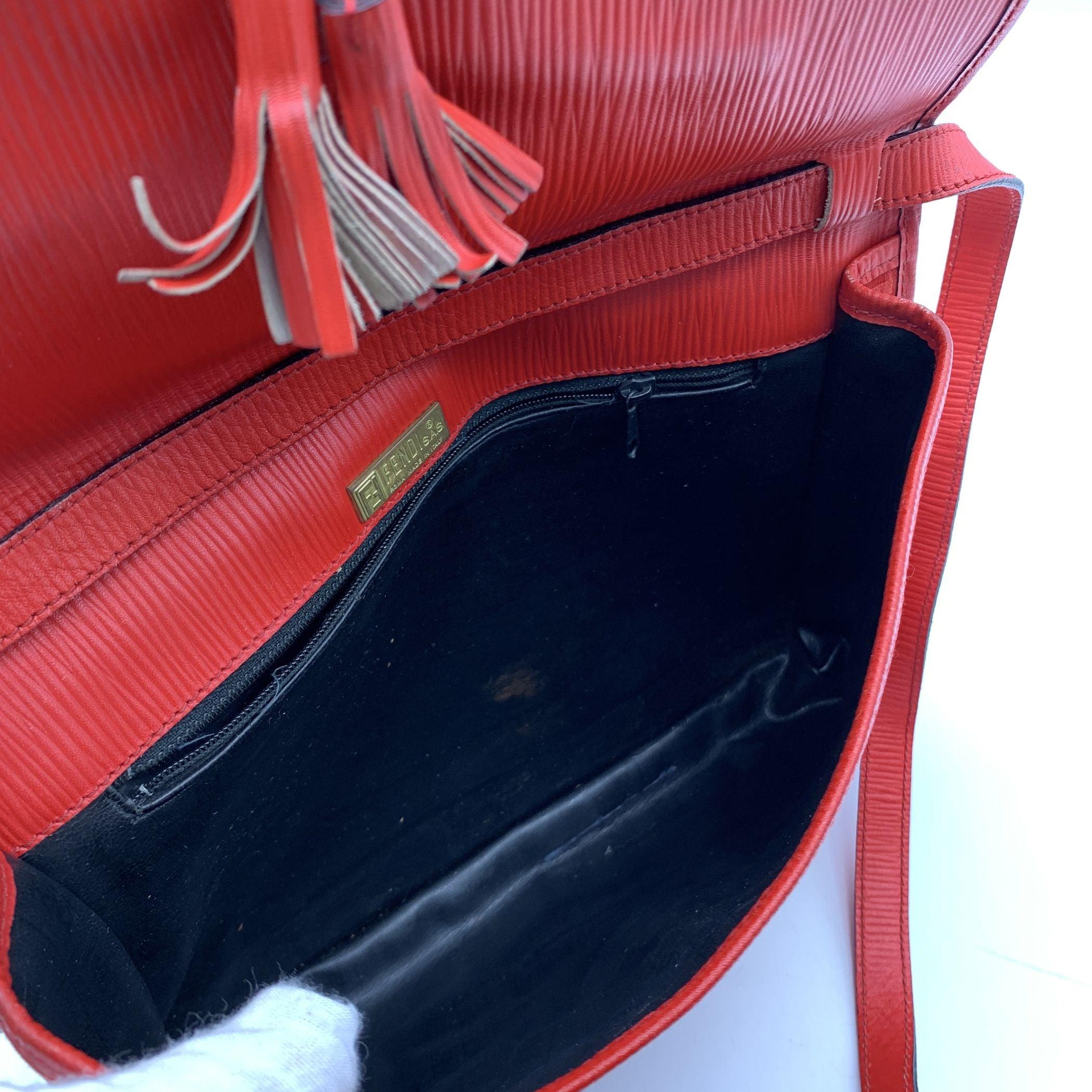 Women's Fendi Vintage Red FF Monogram Canvas Messenger Bag