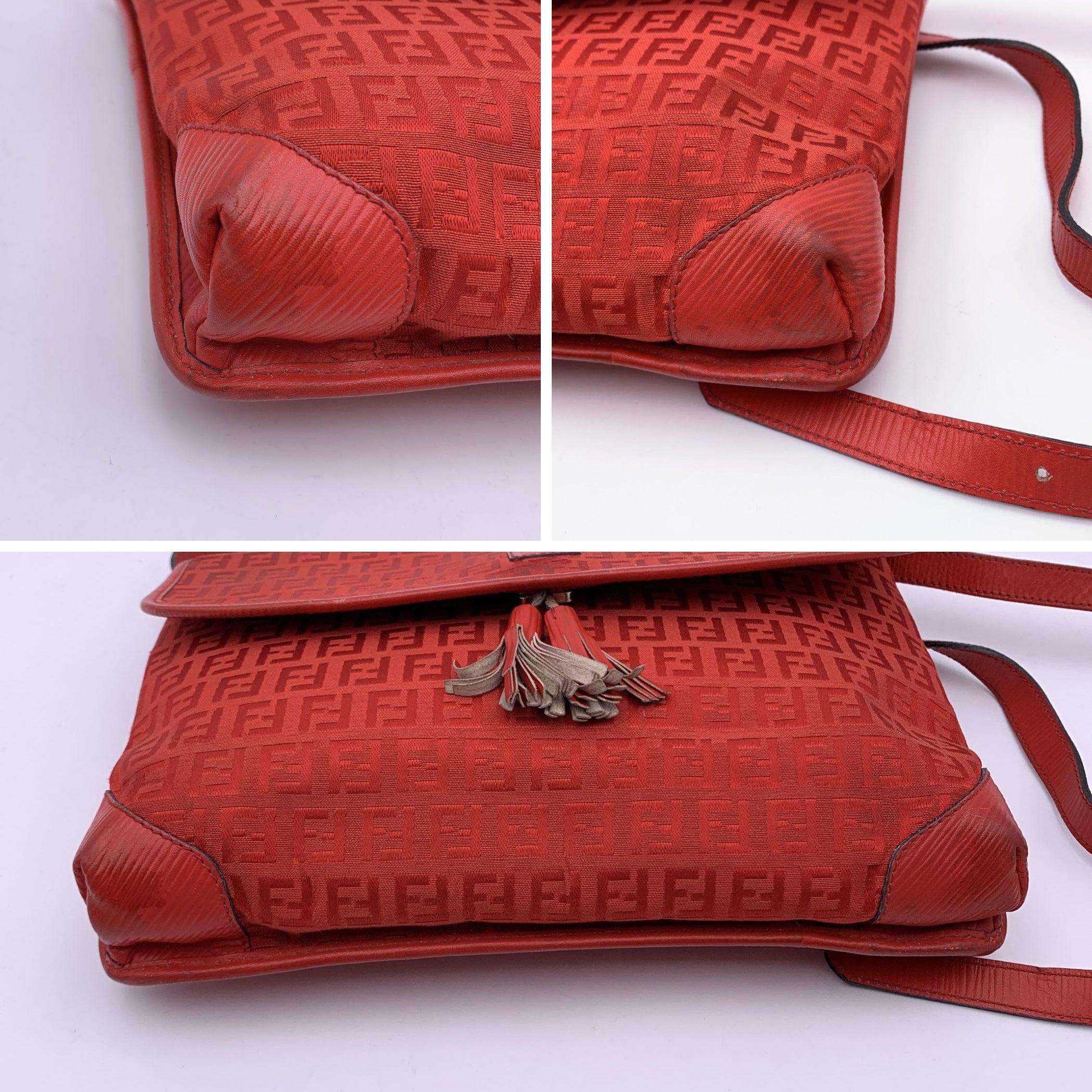 Fendi Vintage Red FF Monogram Canvas Messenger Bag 2