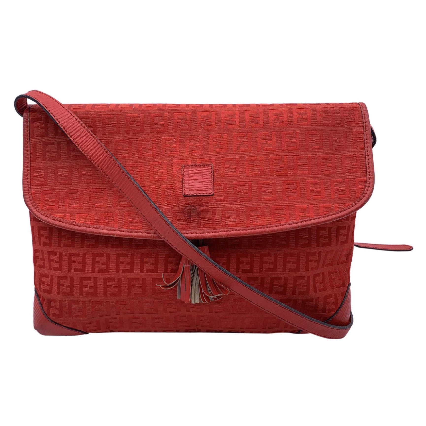 Fendi Vintage Red FF Monogram Canvas Messenger Bag