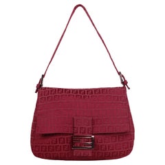 Fendi Vintage Rotes Mini-Monogramm Zucchino Mama Baguette
