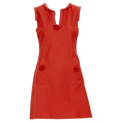 FENDI Vintage red rosette pleated neckline sleeveless casual shift dress IT40