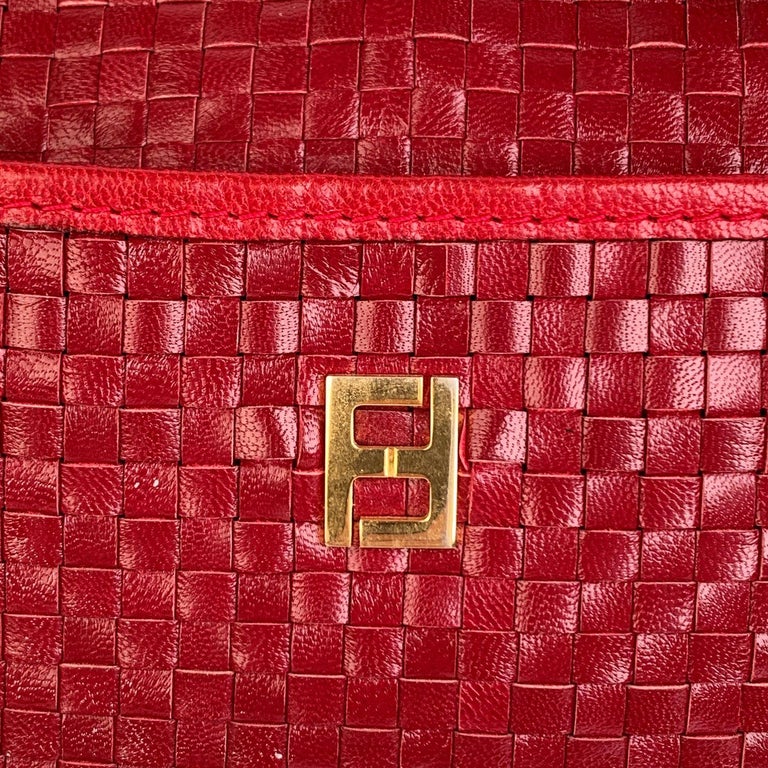 Fendi Vintage Red Woven Leather Messenger Crossbody Bag For Sale at 1stDibs