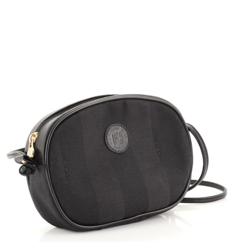 Black Fendi Vintage Round Crossbody Bag Pequin Canvas Mini