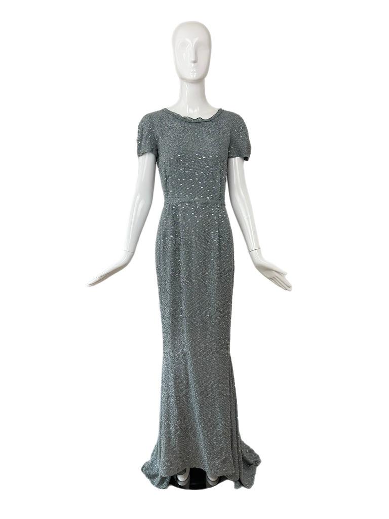FENDI Vintage Sample Abendkleid Dusty Powder Blue m. Silberner Faden Maxikleid (Grau) im Angebot