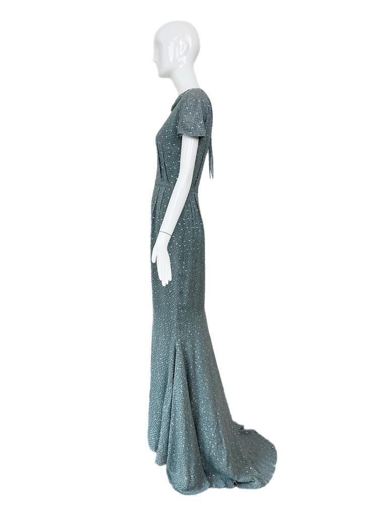 FENDI Vintage Sample Abendkleid Dusty Powder Blue m. Silberner Faden Maxikleid im Zustand „Hervorragend“ im Angebot in Leonardo, NJ