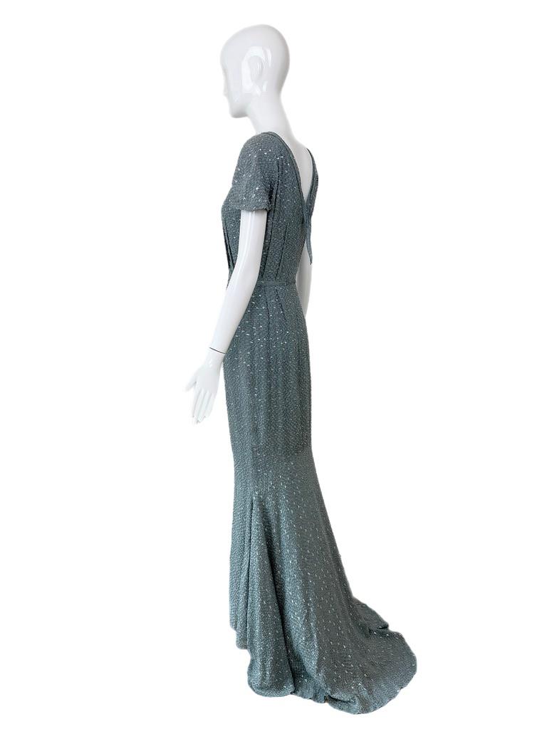 FENDI Vintage Sample Abendkleid Dusty Powder Blue m. Silberner Faden Maxikleid Damen im Angebot