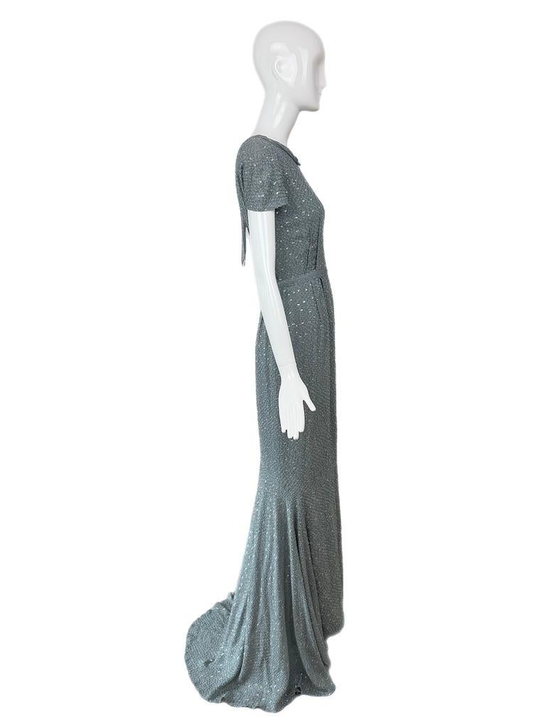 FENDI Vintage Sample Abendkleid Dusty Powder Blue m. Silberner Faden Maxikleid im Angebot 3