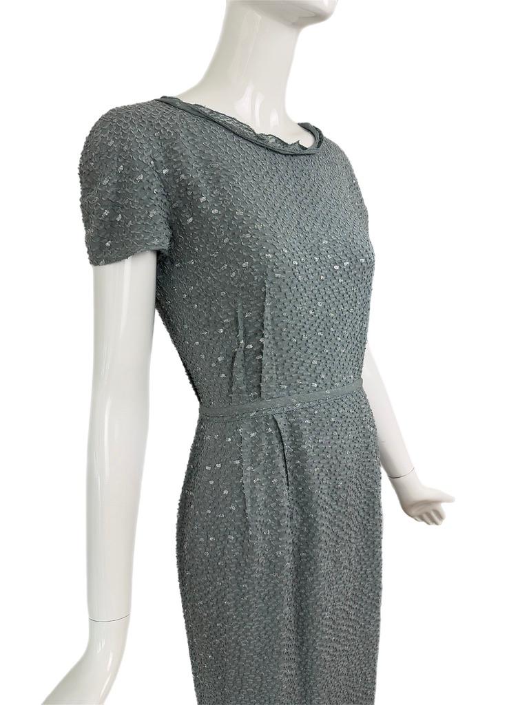 FENDI Vintage Sample Abendkleid Dusty Powder Blue m. Silberner Faden Maxikleid im Angebot 4