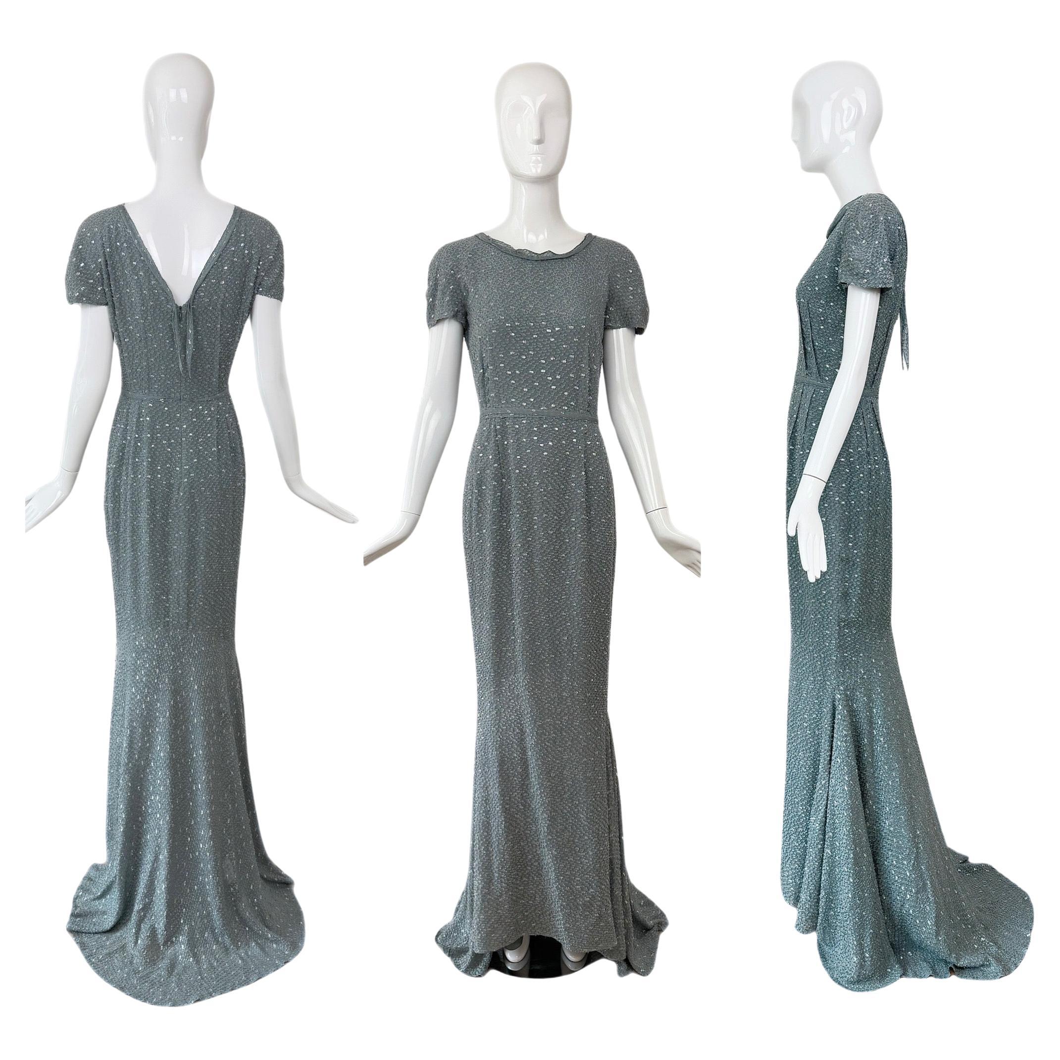 FENDI Vintage Sample Abendkleid Dusty Powder Blue m. Silberner Faden Maxikleid im Angebot