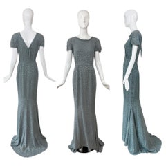 FENDI Vintage Sample Evening Gown Dusty Powder Blue w. Silver Thread Maxi Dress