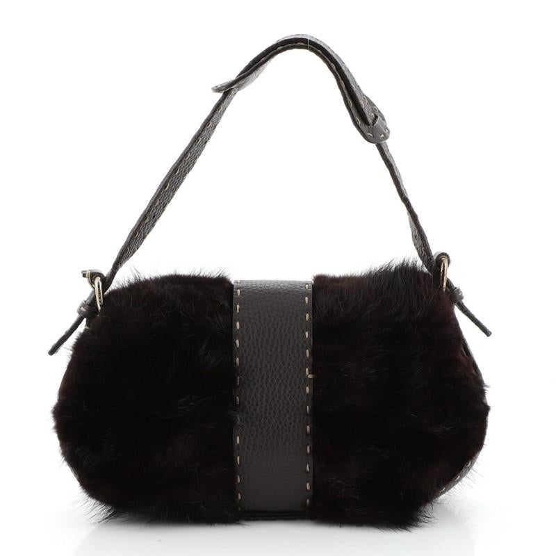 Black Fendi Vintage Selleria Flap Bag Fur and Leather Small