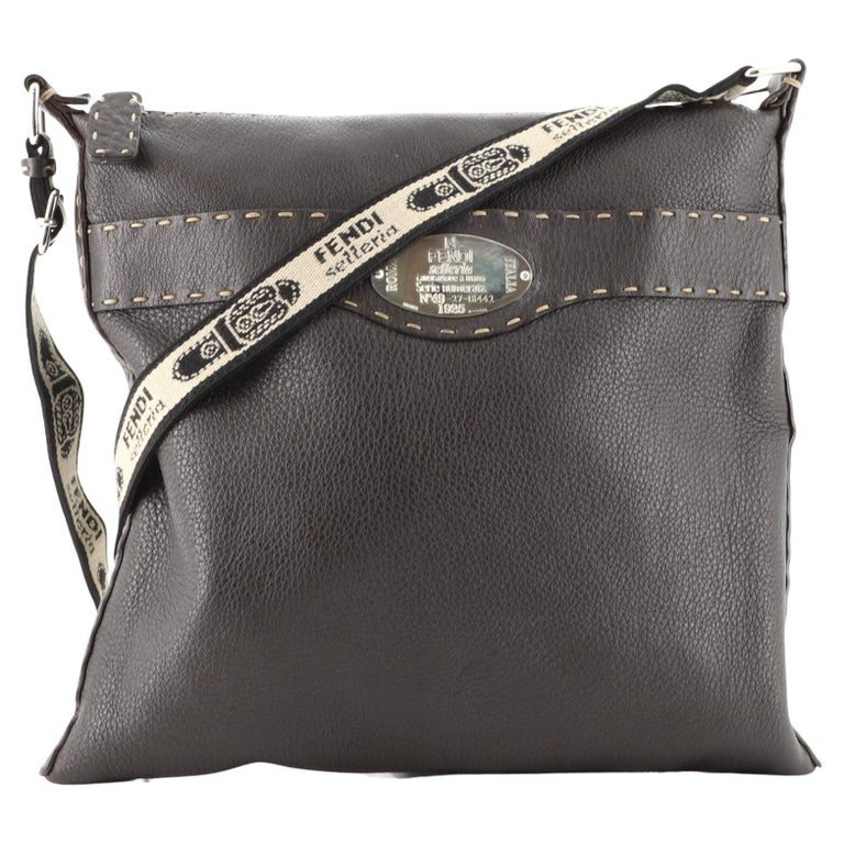 Fendi Vintage Selleria Zip Messenger Bag Leather Medium For Sale at 1stDibs