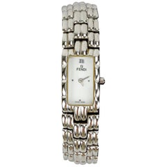 Fendi Montre-bracelet vintage en acier inoxydable 660 L avec cadran blanc