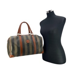 Fendi Vintage Striped Pequin Canvas Duffle Boston Bag Handbag
