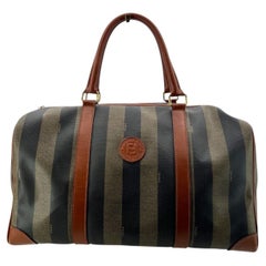 Fendi Vintage Striped Pequin Canvas Duffle Boston Bag Handbag