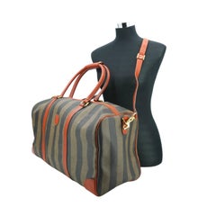 Fendi Vintage Striped Pequin Canvas Large Duffle Travel Bag