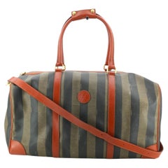 Fendi Vintage Striped Pequin Canvas Large Duffle Travel Bag