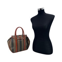 Fendi Vintage Striped Pequin Vinyl Canvas Satchel Bag