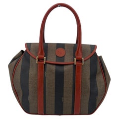 Fendi Vintage Striped Pequin Vinyl Canvas Satchel Bag