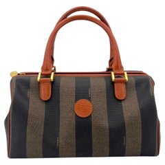 Fendi Vintage Striped Pequin Vinyl Canvas Small Boston Bag