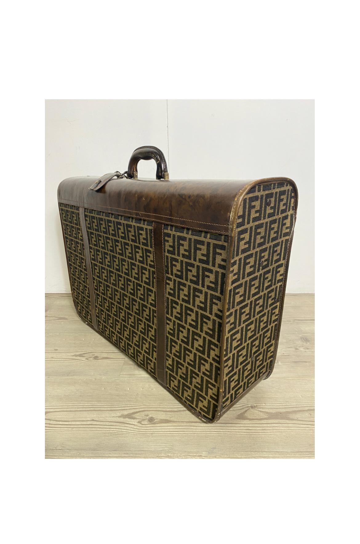 Fendi Vintage suitcase, in logoed canvas and leather parts. For Sale 2