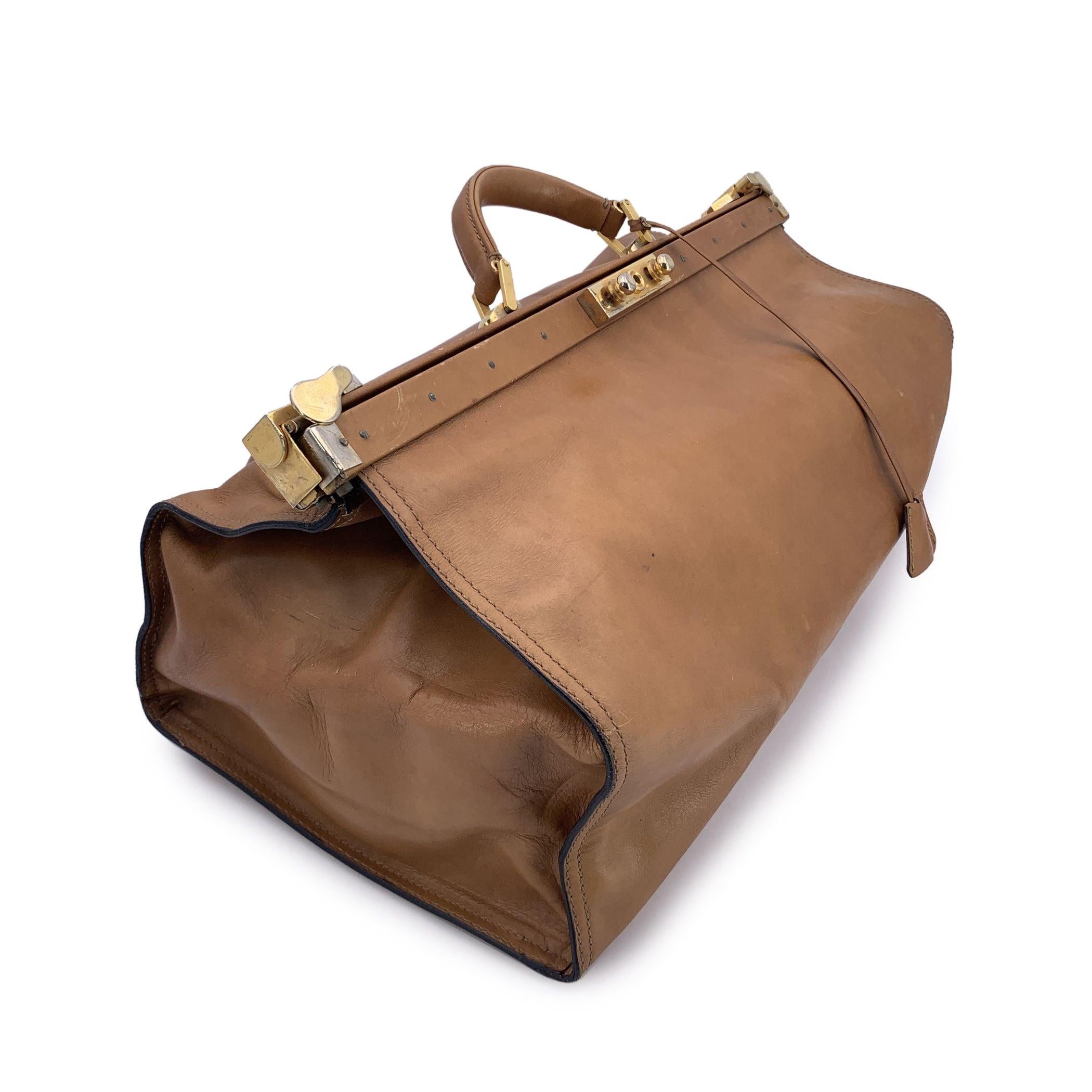 Brown Fendi Vintage Tan Camel Leather Doctor Bag Duffle Travel Bag Handbag