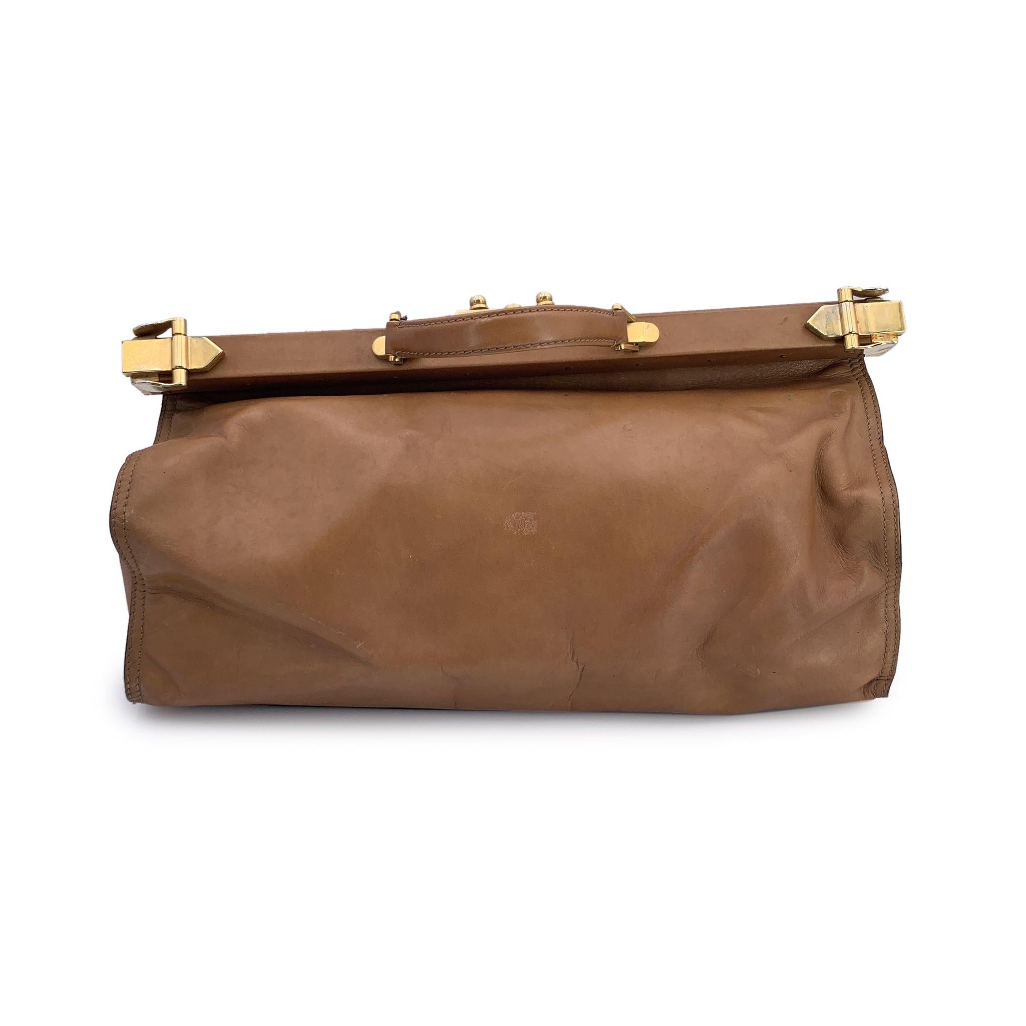Fendi Vintage Tan Camel Leather Doctor Bag Duffle Travel Bag Handbag In Fair Condition In Rome, Rome