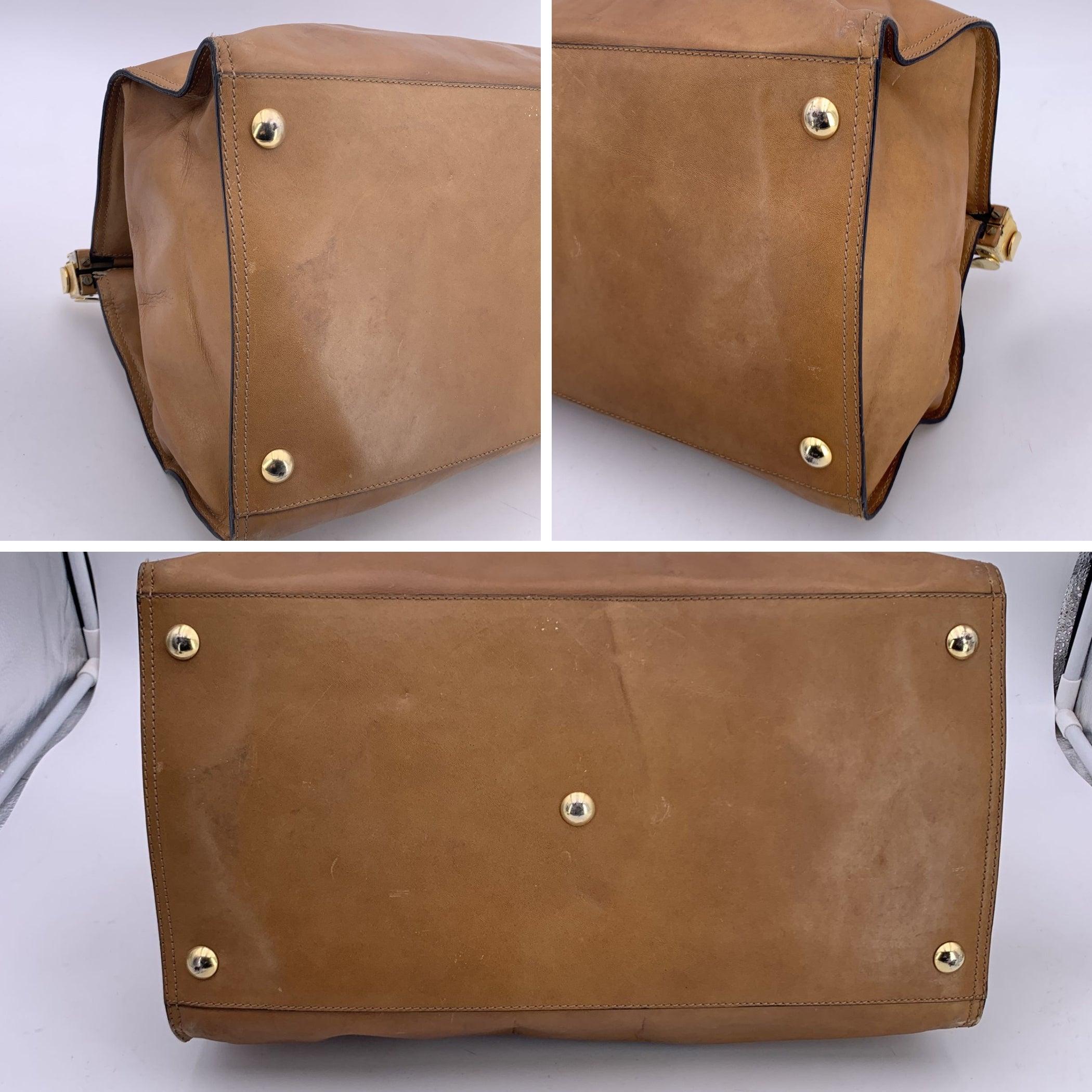 Women's Fendi Vintage Tan Camel Leather Doctor Bag Duffle Travel Bag Handbag