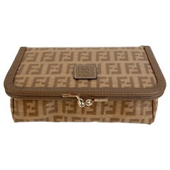 Fendi Used Tan Monogram Vinyl Canvas Cosmetic Case