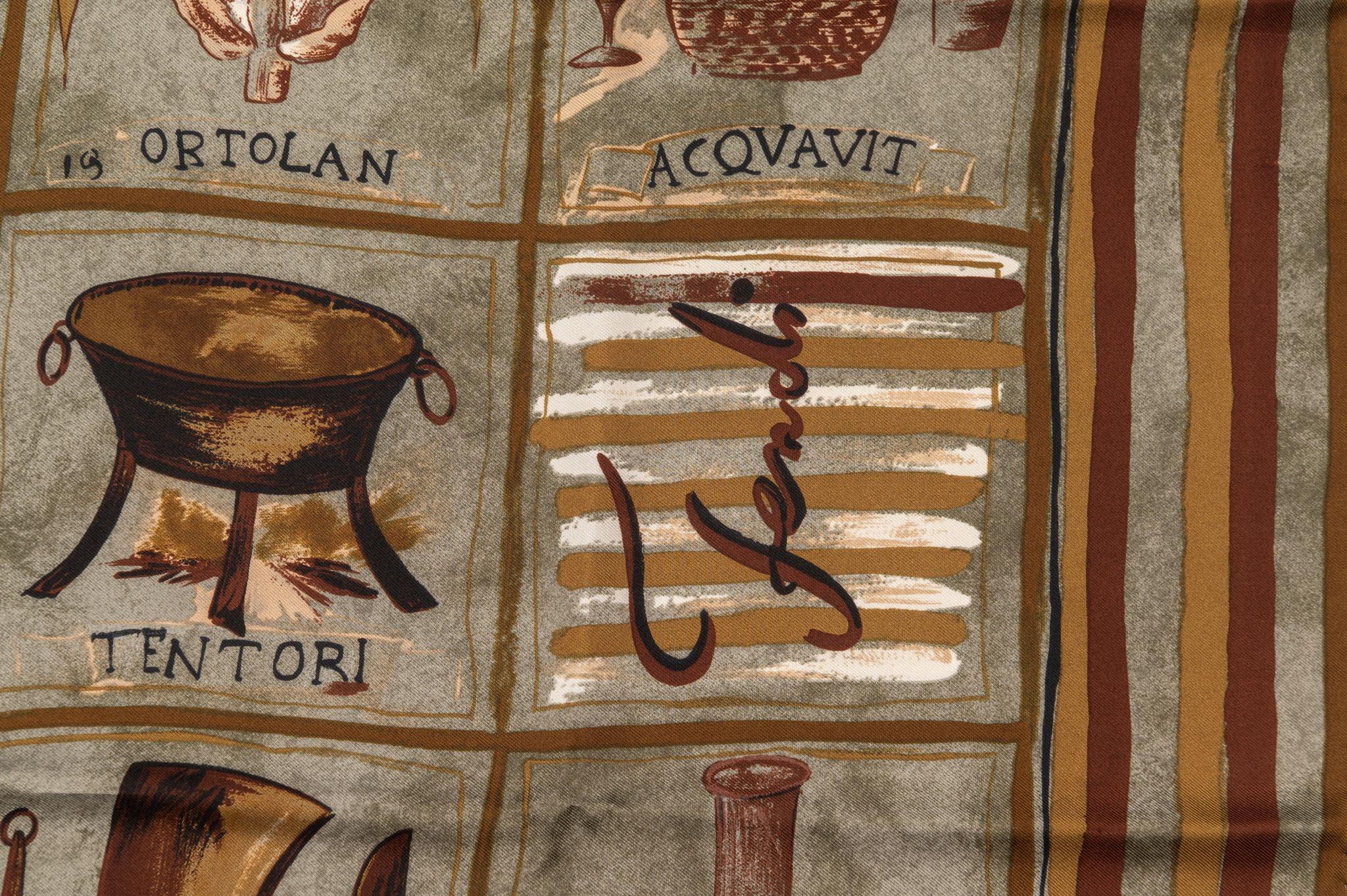 Brown Fendi Vintage Taupe Tools Silk Scarf For Sale