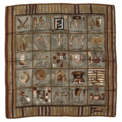 Fendi Vintage Taupe Tools Silk Scarf