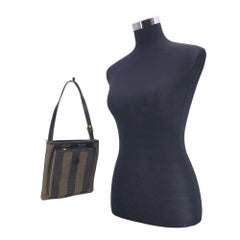 Fendi Vintage Tobacco and Black Striped Pequin Canvas Handbag
