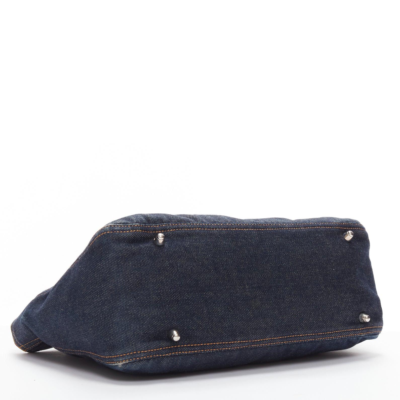FENDI Vintage Twin dark blue denim FF buckle brown handle bag For Sale 1