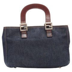 Bolso de asa FENDI Vintage Twin azul oscuro vaquero FF hebilla marrón