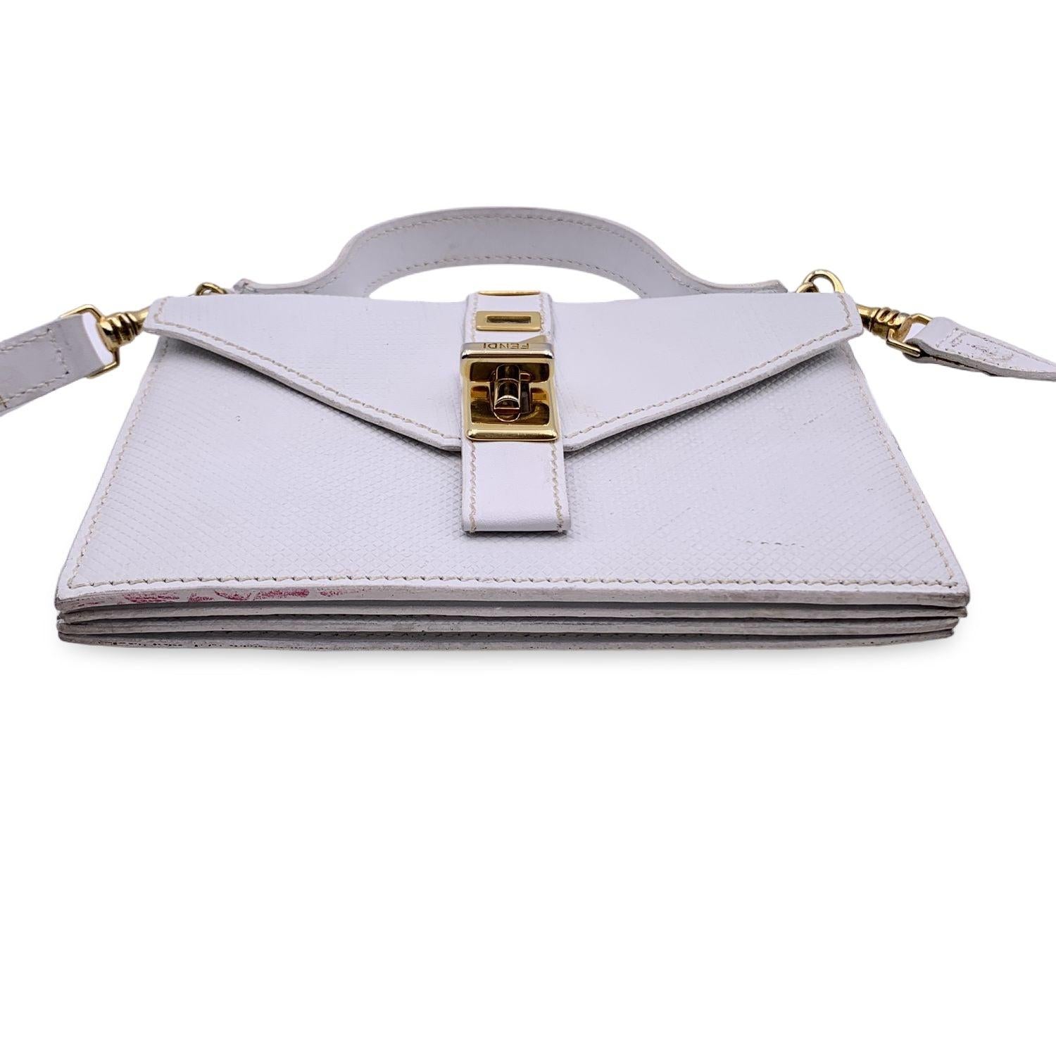 Fendi Vintage White Leather Textured Convertible Mini Handbag In Good Condition For Sale In Rome, Rome