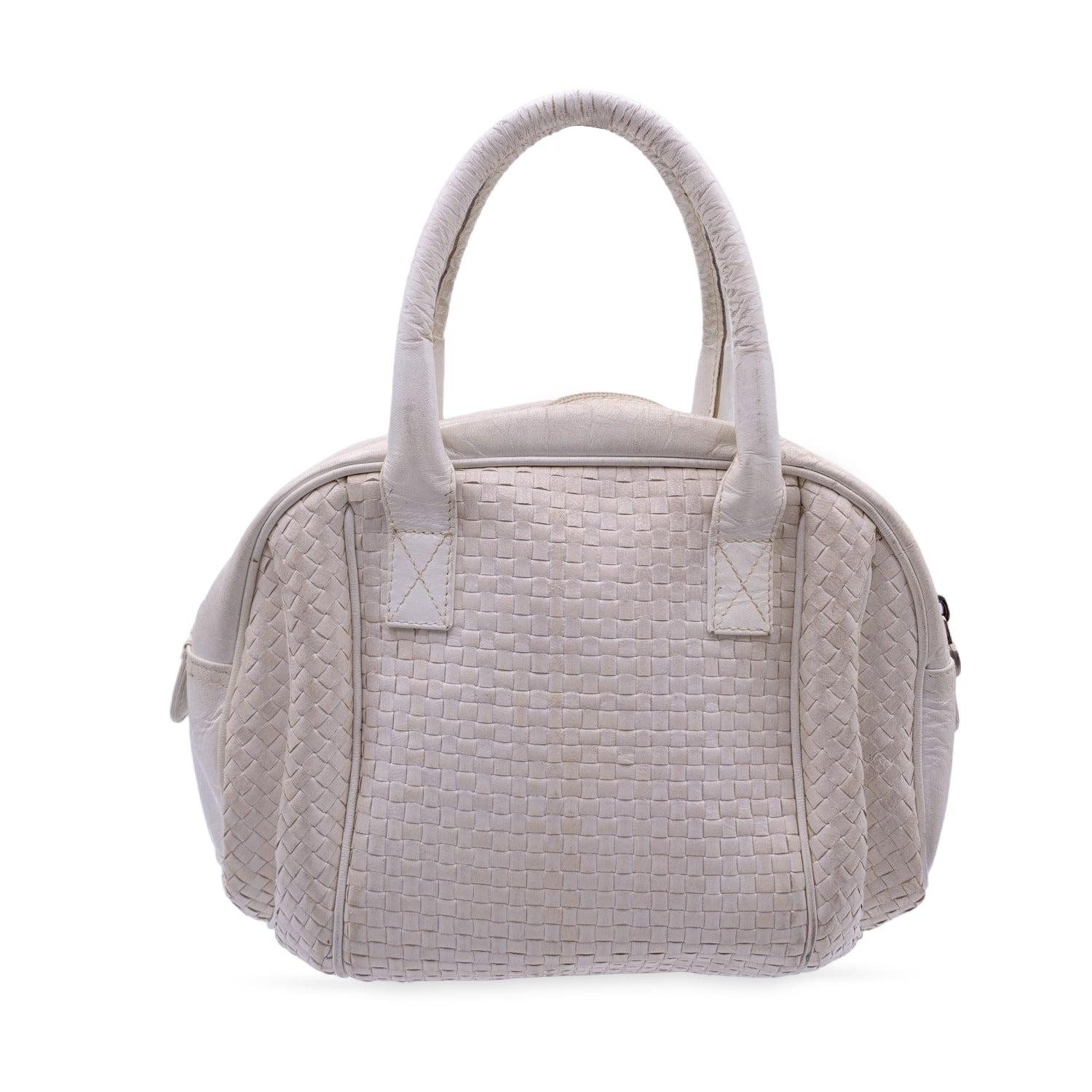 Gray Fendi Vintage White Woven Leather Handbag Bag Satchel