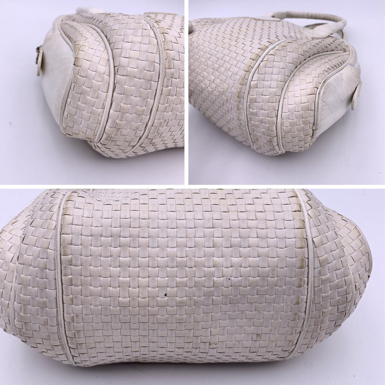 Fendi Vintage White Woven Leather Handbag Bag Satchel In Good Condition In Rome, Rome