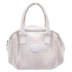 Fendi Vintage White Woven Leather Handbag Bag Satchel