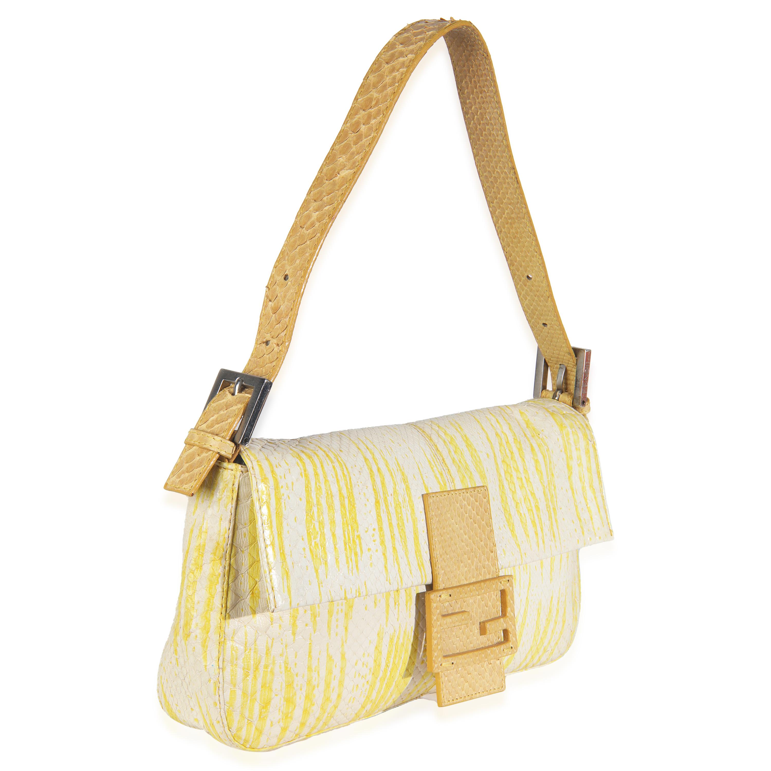 Orange Sac Baguette Vintage en python blanc jaune de Fendi en vente