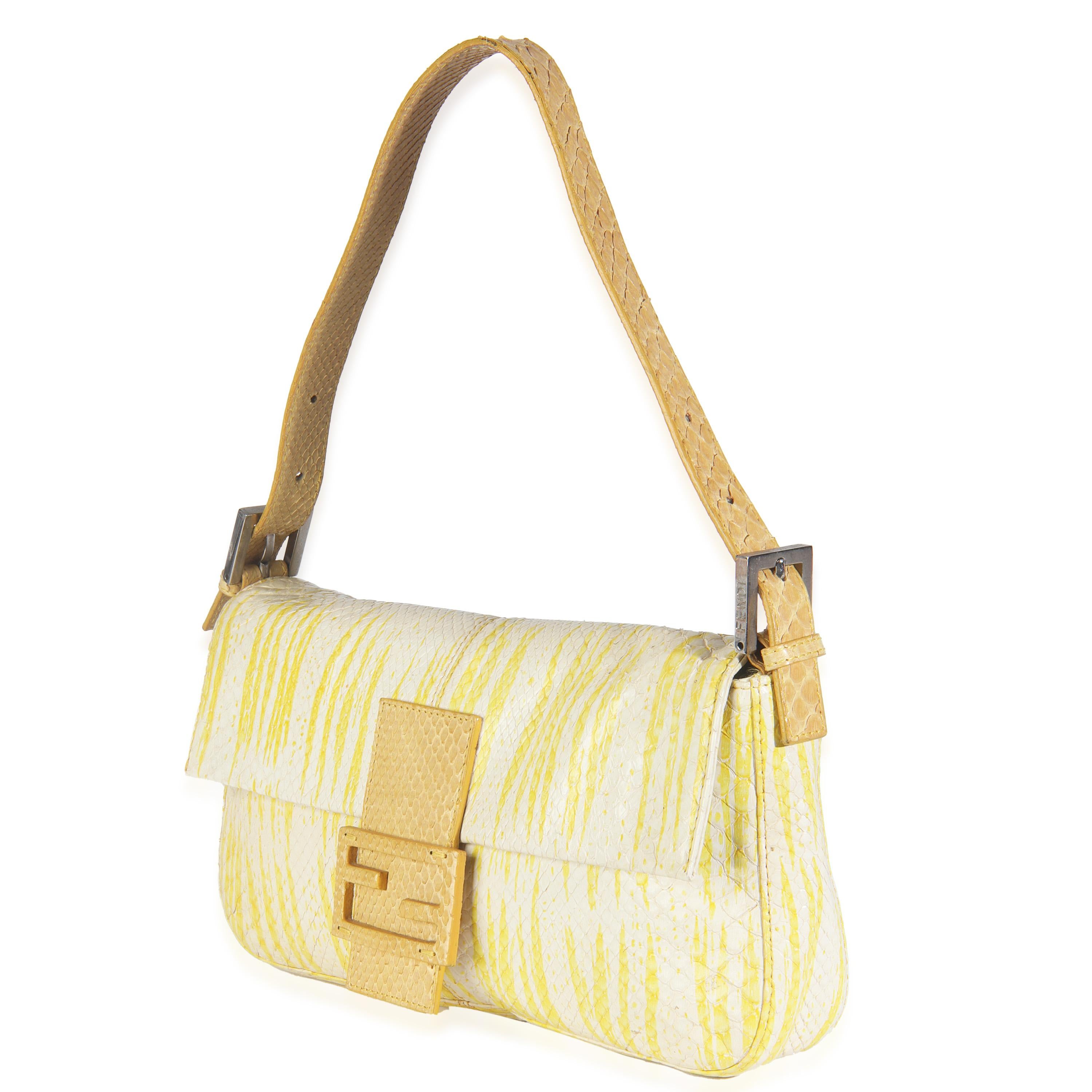 Sac Baguette Vintage en python blanc jaune de Fendi Bon état - En vente à New York, NY