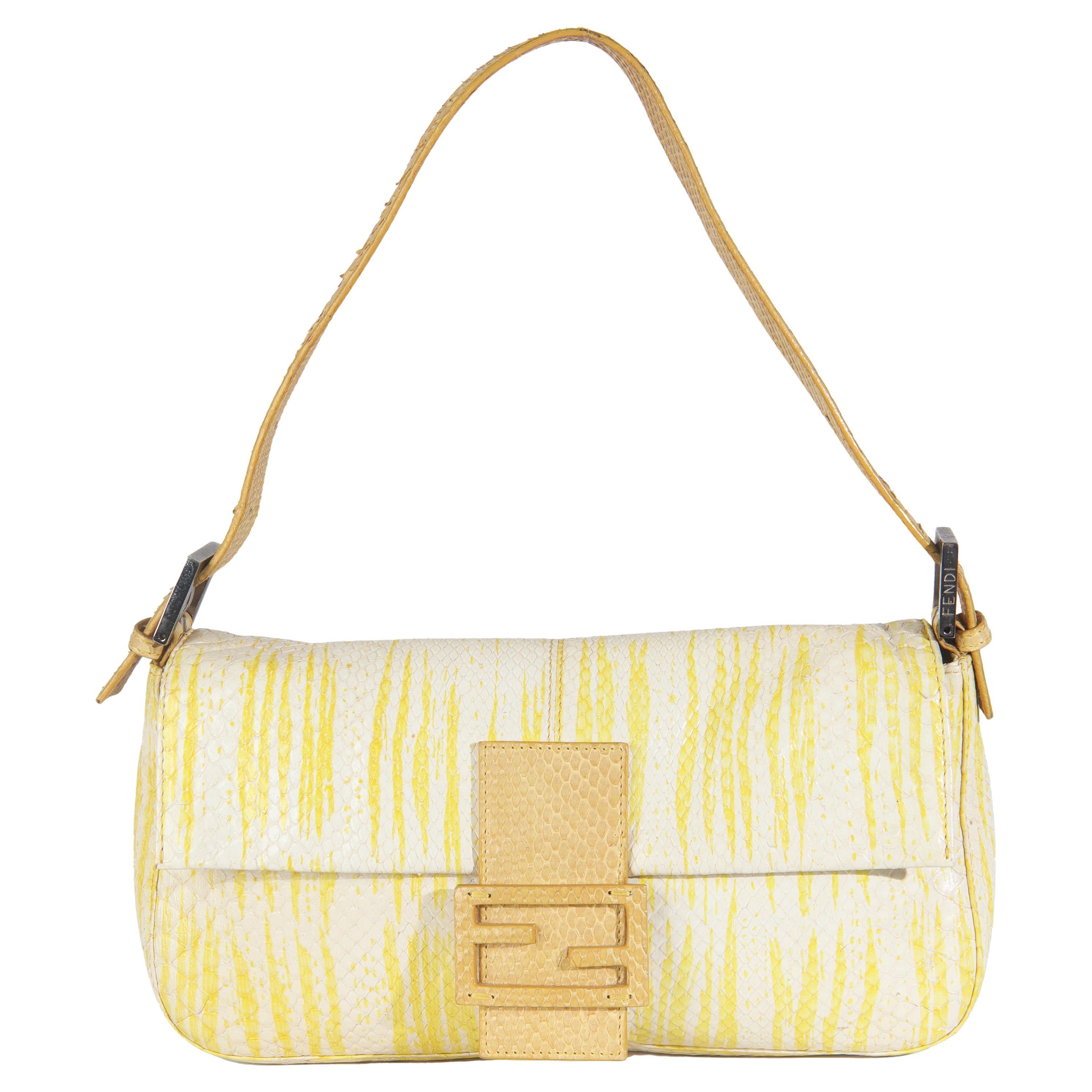 Sac Baguette Vintage en python blanc jaune de Fendi