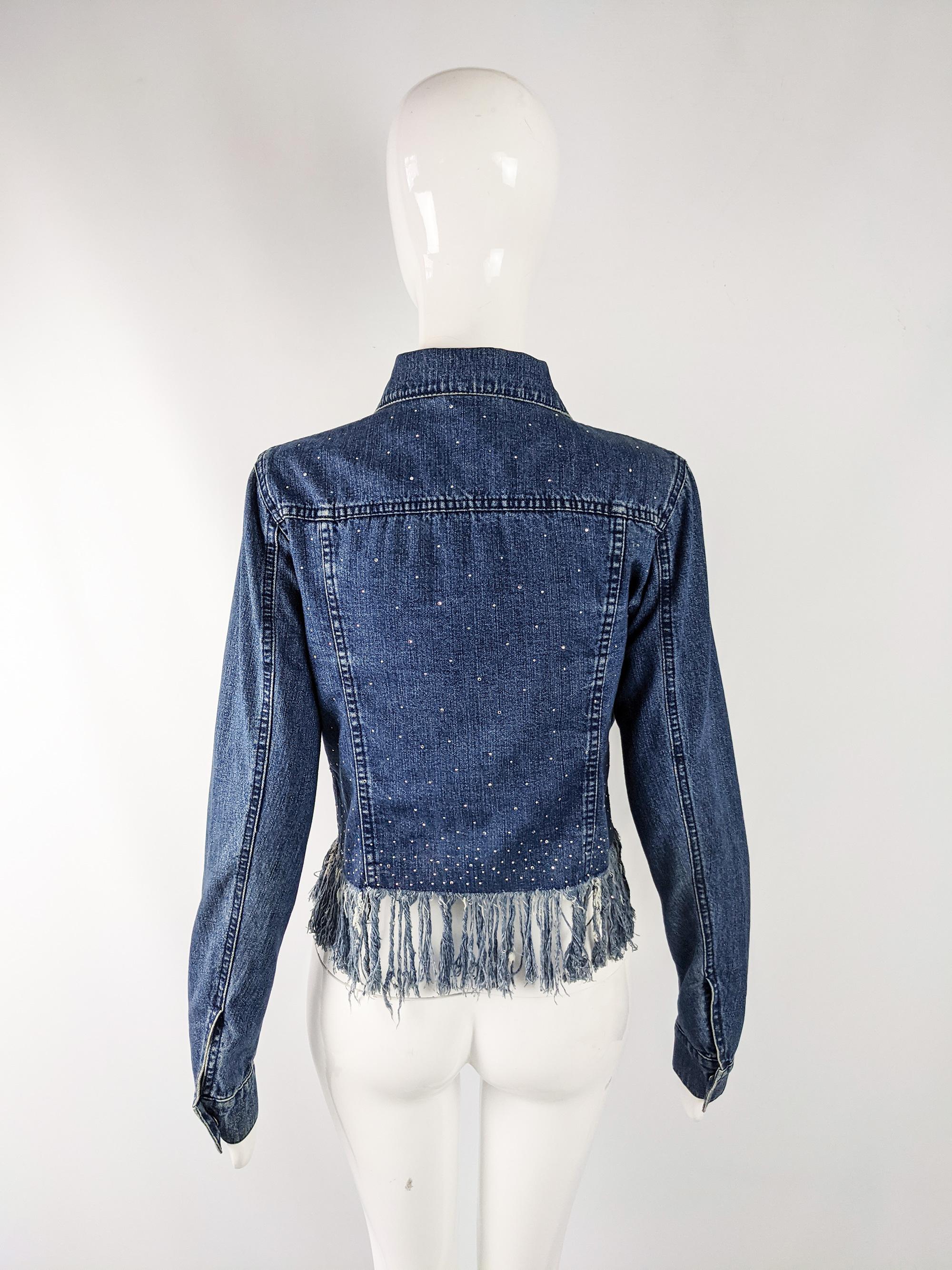 Women's Fendi Vintage Womens Crystal Beaded & Fringed Denim Jacket, 2000s For Sale