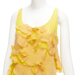FENDI Vintage yellow nude 100% silk overlay flower petal mini dress IT44 L