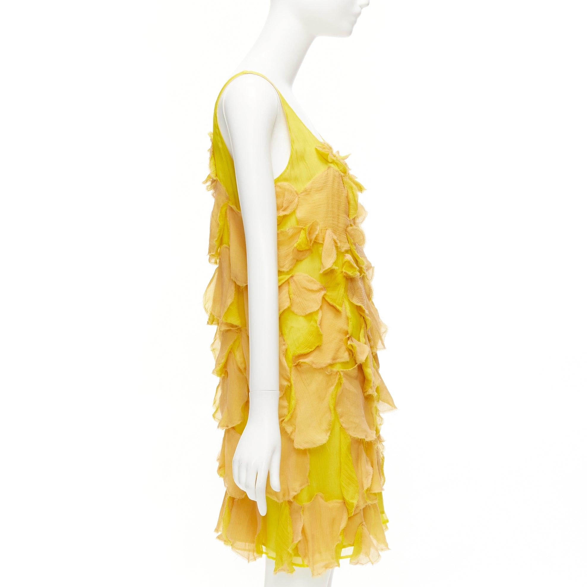 Women's FENDI Vintage yellow nude 100% silk overlay flower petal mini dress IT44 L For Sale